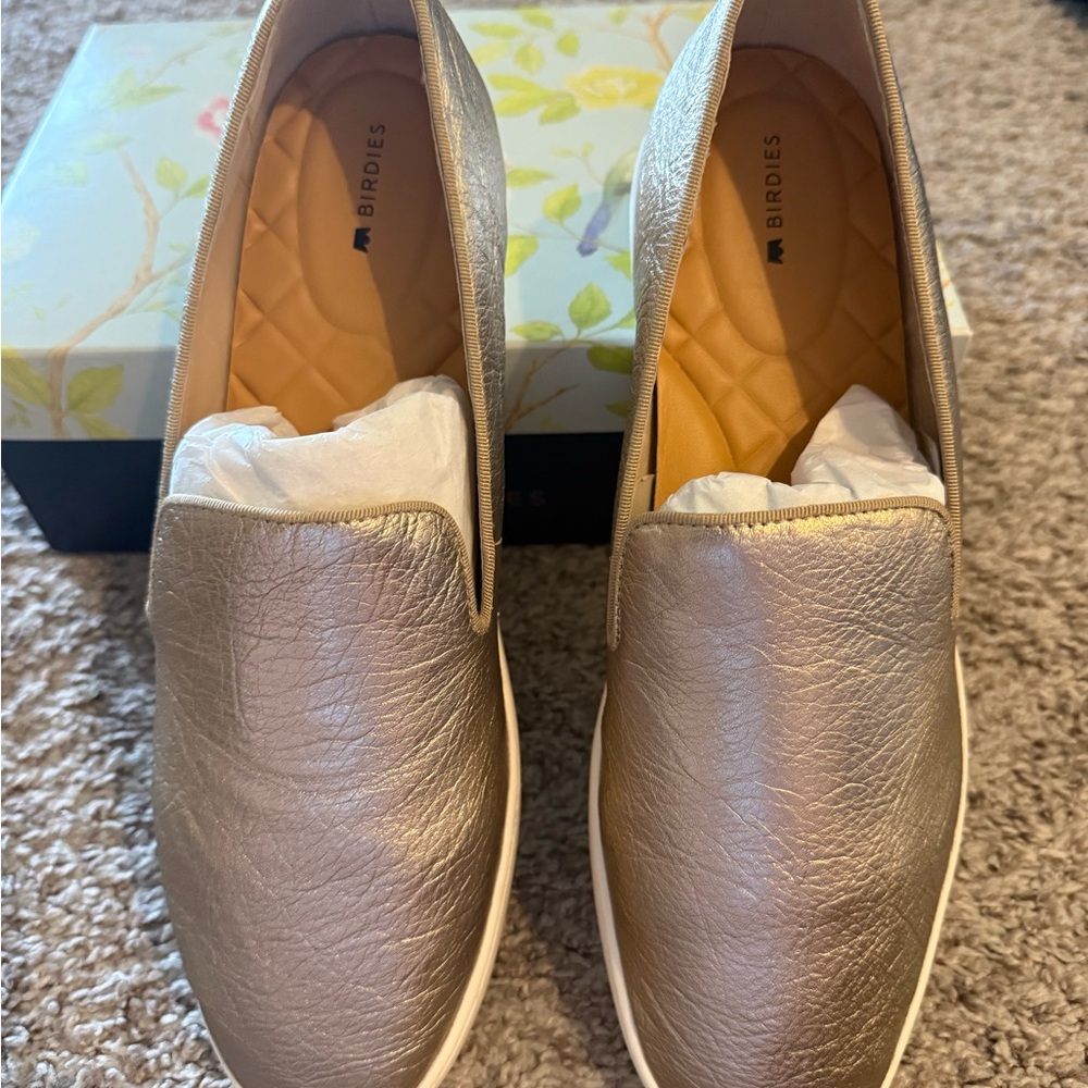 Birdies Women's Gold Slip-On Loafers